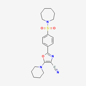 molecular formula C21H26N4O3S B2400516 2-(4-(Azepan-1-ylsulfonyl)phenyl)-5-(piperidin-1-yl)oxazole-4-carbonitrile CAS No. 941245-69-8