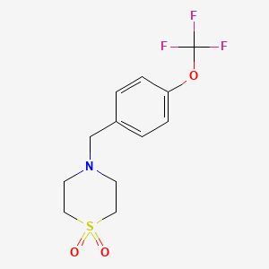 molecular formula C12H14F3NO3S B2400522 4-[4-(Trifluoromethoxy)benzyl]-1lambda~6~,4-thiazinane-1,1-dione CAS No. 477864-25-8