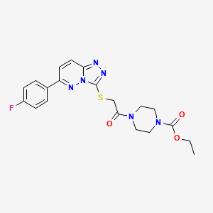 molecular formula C20H21FN6O3S B2400525 Ethyl 4-(2-((6-(4-fluorophenyl)-[1,2,4]triazolo[4,3-b]pyridazin-3-yl)thio)acetyl)piperazine-1-carboxylate CAS No. 894058-52-7