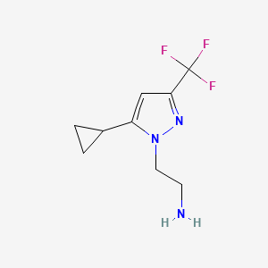 molecular formula C9H12F3N3 B2400526 2-(5-环丙基-3-(三氟甲基)-1H-吡唑-1-基)乙胺 CAS No. 1006479-50-0