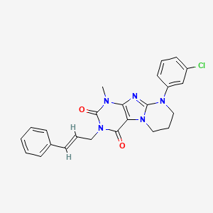 molecular formula C24H22ClN5O2 B2400527 9-(3-chlorophenyl)-3-cinnamyl-1-methyl-6,7,8,9-tetrahydropyrimido[2,1-f]purine-2,4(1H,3H)-dione CAS No. 877616-68-7