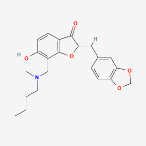 molecular formula C22H23NO5 B2400528 (Z)-2-(苯并[d][1,3]二氧杂环-5-基亚甲基)-7-((丁基(甲基)氨基)甲基)-6-羟基苯并呋喃-3(2H)-酮 CAS No. 859133-25-8