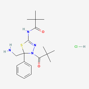 molecular formula C19H29ClN4O2S B2400533 丙酰胺，N-[5-(氨甲基)-4-(2,2-二甲基-1-氧代丙基)-4,5-二氢-5-苯基-1,3,4-噻二唑-2-基]-2,2-二甲基-，单盐酸盐 CAS No. 781675-10-3