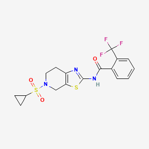 molecular formula C17H16F3N3O3S2 B2400539 N-(5-(cyclopropylsulfonyl)-4,5,6,7-tetrahydrothiazolo[5,4-c]pyridin-2-yl)-2-(trifluoromethyl)benzamide CAS No. 1421528-67-7