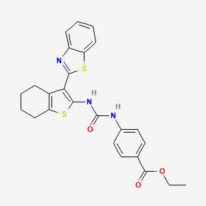molecular formula C25H23N3O3S2 B2400561 Ethyl 4-(3-(3-(benzo[d]thiazol-2-yl)-4,5,6,7-tetrahydrobenzo[b]thiophen-2-yl)ureido)benzoate CAS No. 329903-36-8