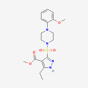 molecular formula C18H24N4O5S B2400565 methyl 3-ethyl-5-((4-(2-methoxyphenyl)piperazin-1-yl)sulfonyl)-1H-pyrazole-4-carboxylate CAS No. 1322723-26-1
