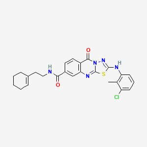 molecular formula C25H24ClN5O2S B2400585 2-[(3-chloro-2-methylphenyl)amino]-N-(2-cyclohex-1-en-1-ylethyl)-5-oxo-5H-[1,3,4]thiadiazolo[2,3-b]quinazoline-8-carboxamide CAS No. 894255-96-0
