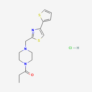 molecular formula C15H20ClN3OS2 B2400587 1-(4-((4-(Thiophen-2-yl)thiazol-2-yl)methyl)piperazin-1-yl)propan-1-one hydrochloride CAS No. 1351607-81-2
