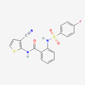molecular formula C18H12FN3O3S2 B2400590 N-(3-cyanothiophen-2-yl)-2-[(4-fluorophenyl)sulfonylamino]benzamide CAS No. 898440-54-5