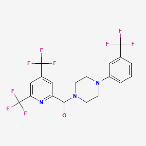 molecular formula C19H14F9N3O B2400644 1-[4,6-双(三氟甲基)吡啶-2-羰基]-4-[3-(三氟甲基)苯基]哌嗪 CAS No. 1092345-33-9