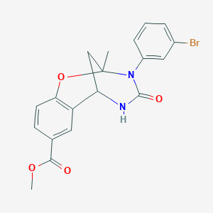 molecular formula C19H17BrN2O4 B2400660 methyl 3-(3-bromophenyl)-2-methyl-4-oxo-3,4,5,6-tetrahydro-2H-2,6-methanobenzo[g][1,3,5]oxadiazocine-8-carboxylate CAS No. 899743-05-6