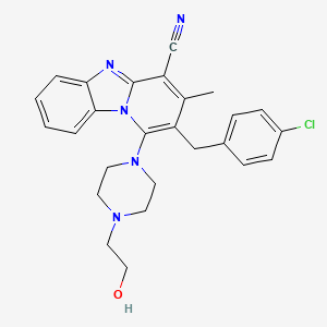 molecular formula C26H26ClN5O B2400663 2-(4-Chlorobenzyl)-1-[4-(2-hydroxyethyl)piperazin-1-yl]-3-methylpyrido[1,2-a]benzimidazole-4-carbonitrile CAS No. 861147-22-0