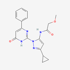 molecular formula C19H19N5O3 B2400671 N-(3-cyclopropyl-1-(6-oxo-4-phenyl-1,6-dihydropyrimidin-2-yl)-1H-pyrazol-5-yl)-2-methoxyacetamide CAS No. 1207044-81-2