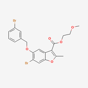 molecular formula C20H18Br2O5 B2400675 6-溴-5-[(3-溴苯基)甲氧基]-2-甲基-1-苯并呋喃-3-羧酸 2-甲氧基乙酯 CAS No. 489414-80-4