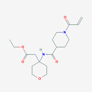 molecular formula C18H28N2O5 B2400683 Ethyl 2-[4-[(1-prop-2-enoylpiperidine-4-carbonyl)amino]oxan-4-yl]acetate CAS No. 2361703-87-7