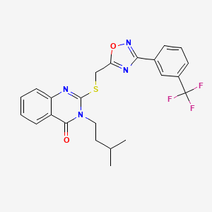 molecular formula C23H21F3N4O2S B2400702 3-isopentyl-2-(((3-(3-(trifluoromethyl)phenyl)-1,2,4-oxadiazol-5-yl)methyl)thio)quinazolin-4(3H)-one CAS No. 1793857-86-9