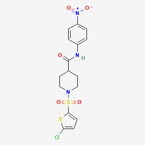 molecular formula C16H16ClN3O5S2 B2400735 1-((5-氯噻吩-2-基)磺酰基)-N-(4-硝基苯基)哌啶-4-甲酰胺 CAS No. 900001-55-0