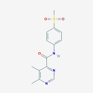 molecular formula C14H15N3O3S B2400761 5,6-Dimethyl-N-(4-methylsulfonylphenyl)pyrimidine-4-carboxamide CAS No. 2415524-49-9