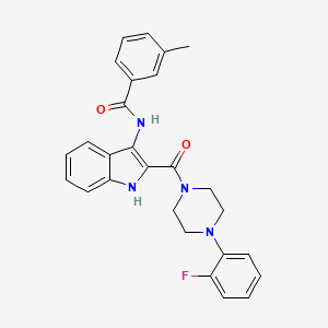 molecular formula C27H25FN4O2 B2400763 5-[(3-fluorophenyl)sulfonyl]-1-methyl-3-[5-(4-methylphenyl)-1,3,4-oxadiazol-2-yl]-4,5,6,7-tetrahydro-1H-pyrazolo[4,3-c]pyridine CAS No. 1030127-69-5