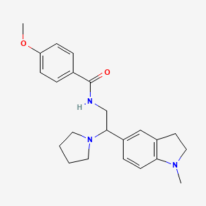 molecular formula C23H29N3O2 B2400777 4-methoxy-N-(2-(1-methylindolin-5-yl)-2-(pyrrolidin-1-yl)ethyl)benzamide CAS No. 922060-41-1
