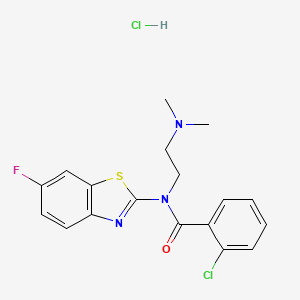 molecular formula C18H18Cl2FN3OS B2400847 2-chloro-N-(2-(dimethylamino)ethyl)-N-(6-fluorobenzo[d]thiazol-2-yl)benzamide hydrochloride CAS No. 1216404-42-0