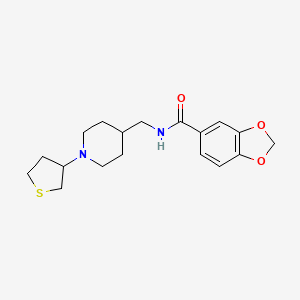molecular formula C18H24N2O3S B2400854 N-((1-(tetrahydrothiophen-3-yl)piperidin-4-yl)methyl)benzo[d][1,3]dioxole-5-carboxamide CAS No. 2034572-06-8