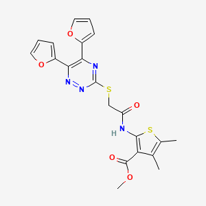 Methyl 2-(2-((5,6-di(furan-2-yl)-1,2,4-triazin-3-yl)thio)acetamido)-4,5-dimethylthiophene-3-carboxylate
