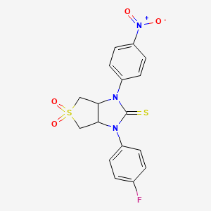 molecular formula C17H14FN3O4S2 B2400863 1-(4-fluorophenyl)-3-(4-nitrophenyl)tetrahydro-1H-thieno[3,4-d]imidazole-2(3H)-thione 5,5-dioxide CAS No. 946339-17-9