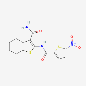molecular formula C14H13N3O4S2 B2400877 2-(5-硝基噻吩-2-甲酰胺)-4,5,6,7-四氢苯并[b]噻吩-3-甲酰胺 CAS No. 380346-20-3