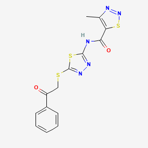 molecular formula C14H11N5O2S3 B2400885 4-methyl-N-{5-[(2-oxo-2-phenylethyl)sulfanyl]-1,3,4-thiadiazol-2-yl}-1,2,3-thiadiazole-5-carboxamide CAS No. 898606-20-7