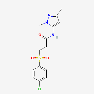 molecular formula C14H16ClN3O3S B2400891 3-((4-chlorophenyl)sulfonyl)-N-(1,3-dimethyl-1H-pyrazol-5-yl)propanamide CAS No. 1170364-40-5