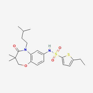 molecular formula C22H30N2O4S2 B2400899 5-ethyl-N-(5-isopentyl-3,3-dimethyl-4-oxo-2,3,4,5-tetrahydrobenzo[b][1,4]oxazepin-7-yl)thiophene-2-sulfonamide CAS No. 922005-44-5