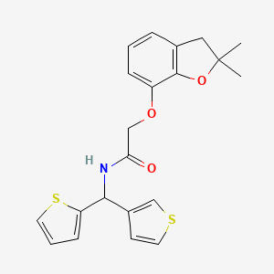 molecular formula C21H21NO3S2 B2400904 2-((2,2-dimethyl-2,3-dihydrobenzofuran-7-yl)oxy)-N-(thiophen-2-yl(thiophen-3-yl)methyl)acetamide CAS No. 2034605-63-3