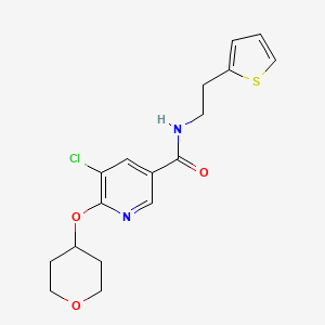 molecular formula C17H19ClN2O3S B2400907 5-chloro-6-((tetrahydro-2H-pyran-4-yl)oxy)-N-(2-(thiophen-2-yl)ethyl)nicotinamide CAS No. 1904088-57-8