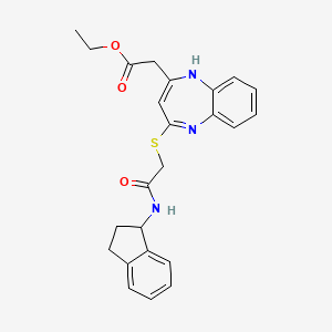 molecular formula C24H25N3O3S B2400928 Acétate d'éthyle (4-{[2-(2,3-dihydro-1H-indén-1-ylamino)-2-oxoéthyl]thio}-1H-1,5-benzodiazépin-2-yl) CAS No. 1189456-63-0