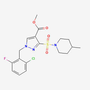 molecular formula C18H21ClFN3O4S B2400933 methyl 1-(2-chloro-6-fluorobenzyl)-3-((4-methylpiperidin-1-yl)sulfonyl)-1H-pyrazole-4-carboxylate CAS No. 1251622-79-3