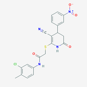 molecular formula C21H17ClN4O4S B2400940 N-(3-chloro-4-methylphenyl)-2-((3-cyano-4-(3-nitrophenyl)-6-oxo-1,4,5,6-tetrahydropyridin-2-yl)thio)acetamide CAS No. 683794-83-4