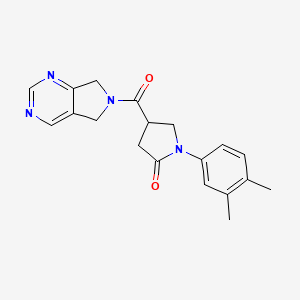 molecular formula C19H20N4O2 B2400941 4-(6,7-dihydro-5H-pyrrolo[3,4-d]pyrimidine-6-carbonyl)-1-(3,4-dimethylphenyl)pyrrolidin-2-one CAS No. 1448076-51-4