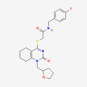 molecular formula C22H26FN3O3S B2400945 N-(4-fluorobenzyl)-2-((2-oxo-1-((tetrahydrofuran-2-yl)methyl)-1,2,5,6,7,8-hexahydroquinazolin-4-yl)thio)acetamide CAS No. 899756-50-4
