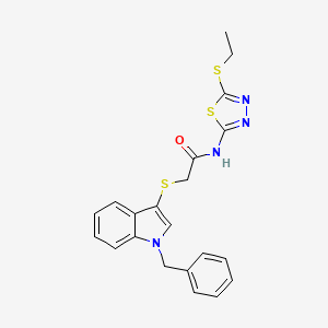 molecular formula C21H20N4OS3 B2400950 2-(1-苄基吲哚-3-基)硫代基-N-(5-乙基硫代基-1,3,4-噻二唑-2-基)乙酰胺 CAS No. 681273-76-7