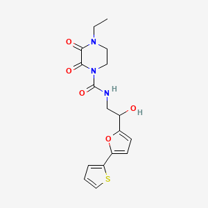 4-Ethyl-N-[2-hydroxy-2-(5-thiophen-2-ylfuran-2-yl)ethyl]-2,3-dioxopiperazine-1-carboxamide