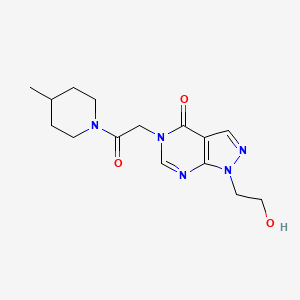 molecular formula C15H21N5O3 B2400996 1-(2-hydroxyethyl)-5-(2-(4-methylpiperidin-1-yl)-2-oxoethyl)-1H-pyrazolo[3,4-d]pyrimidin-4(5H)-one CAS No. 899971-23-4