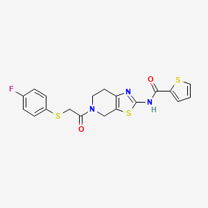 molecular formula C19H16FN3O2S3 B2400999 N-(5-(2-((4-fluorophenyl)thio)acetyl)-4,5,6,7-tetrahydrothiazolo[5,4-c]pyridin-2-yl)thiophene-2-carboxamide CAS No. 1351659-38-5