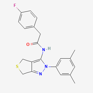 molecular formula C21H20FN3OS B2401023 N-[2-(3,5-dimethylphenyl)-4,6-dihydrothieno[3,4-c]pyrazol-3-yl]-2-(4-fluorophenyl)acetamide CAS No. 476459-46-8