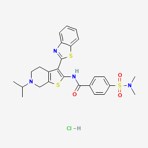 molecular formula C26H29ClN4O3S3 B2401031 盐酸N-(3-(苯并[d]噻唑-2-基)-6-异丙基-4,5,6,7-四氢噻吩并[2,3-c]吡啶-2-基)-4-(N,N-二甲基氨磺酰)苯甲酰胺 CAS No. 1215579-81-9