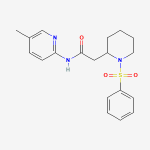 molecular formula C19H23N3O3S B2401033 2-[1-(ベンゼンスルホニル)ピペリジン-2-イル]-N-(5-メチルピリジン-2-イル)アセトアミド CAS No. 1021040-64-1