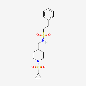 molecular formula C17H26N2O4S2 B2401038 N-((1-(cyclopropylsulfonyl)piperidin-4-yl)methyl)-2-phenylethanesulfonamide CAS No. 1235049-43-0