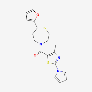 molecular formula C18H19N3O2S2 B2401060 (7-(呋喃-2-基)-1,4-噻吩并氮杂环-4-基)(4-甲基-2-(1H-吡咯-1-基)噻唑-5-基)甲苯酮 CAS No. 1704516-26-6