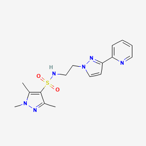 molecular formula C16H20N6O2S B2401079 1,3,5-trimethyl-N-(2-(3-(pyridin-2-yl)-1H-pyrazol-1-yl)ethyl)-1H-pyrazole-4-sulfonamide CAS No. 1448129-59-6