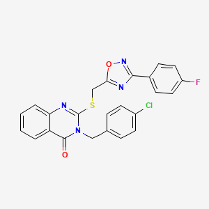 molecular formula C24H16ClFN4O2S B2401094 3-(4-chlorobenzyl)-2-(((3-(4-fluorophenyl)-1,2,4-oxadiazol-5-yl)methyl)thio)quinazolin-4(3H)-one CAS No. 2034326-72-0